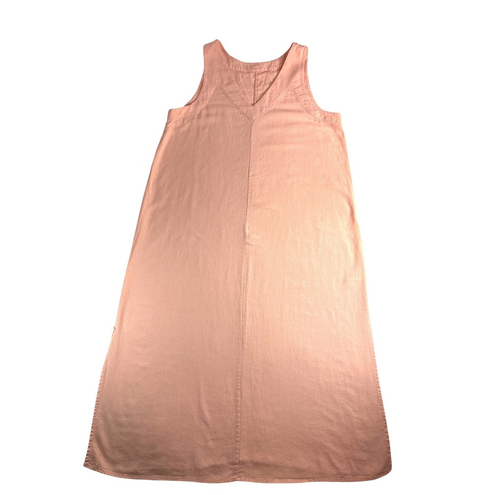 DKNY Linen Blend Sleeveless V-Neck Maxi Dress Flamingo Coral Pink P41C8FZK